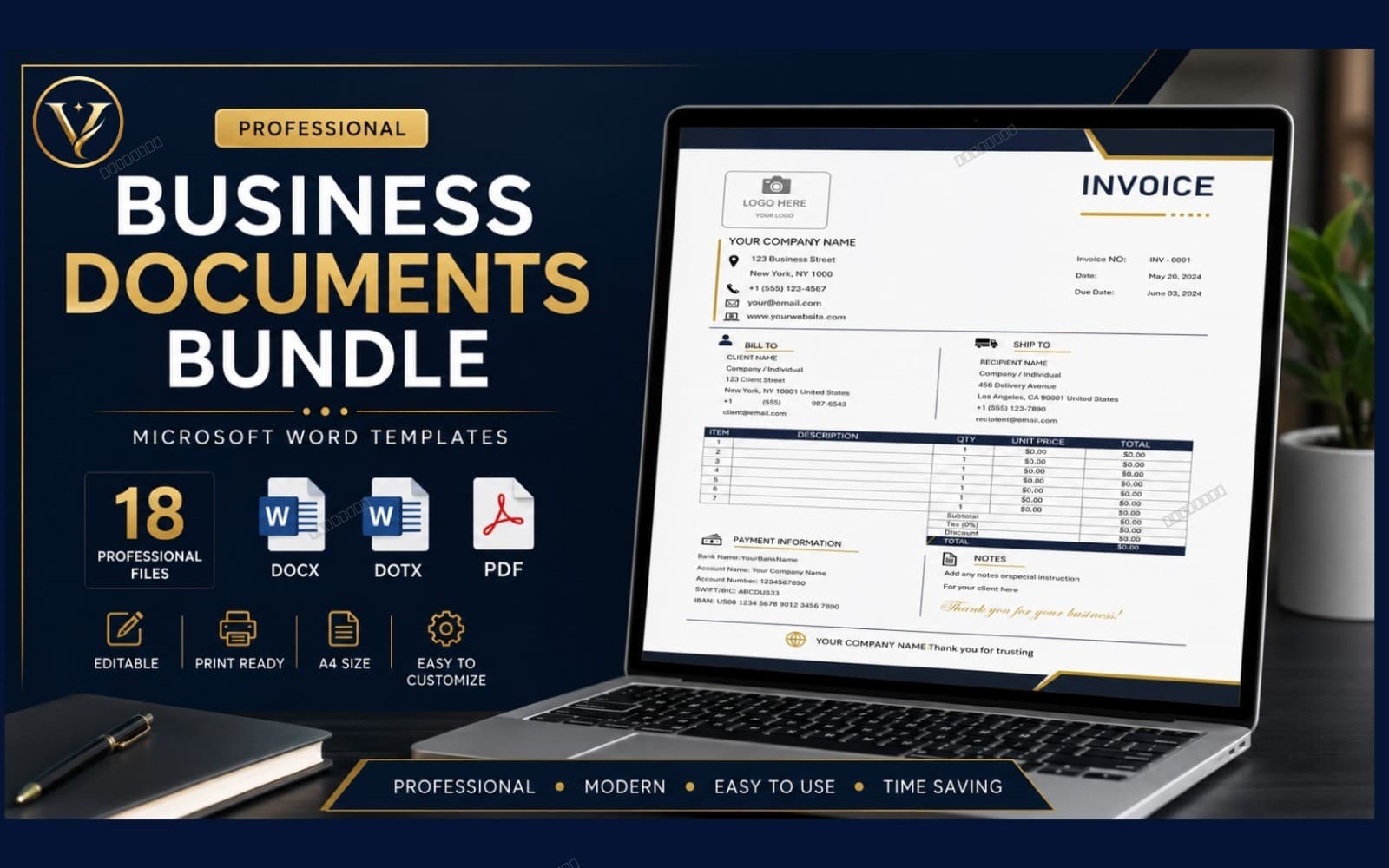 Business Documents Bundle | 18 Professional Word Templates (DOCX, DOTX & PDF)