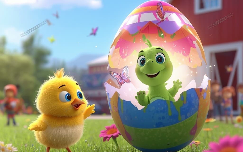 Chicken and cute dinosaur