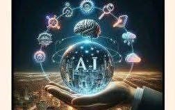 AI prompts master pack cover featuring a glowing AI brain icon with floating nodes and neon light effects