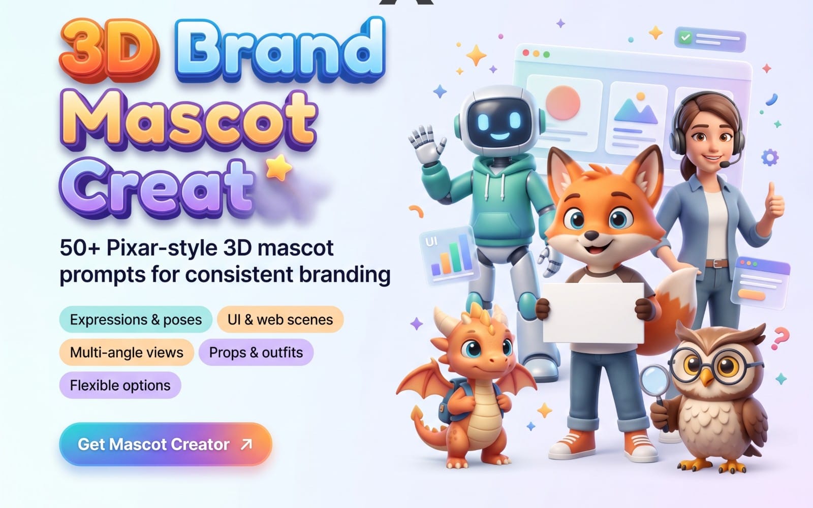 3D Brand Mascot Creator – 50+ Consistent Character & Expression Prompts