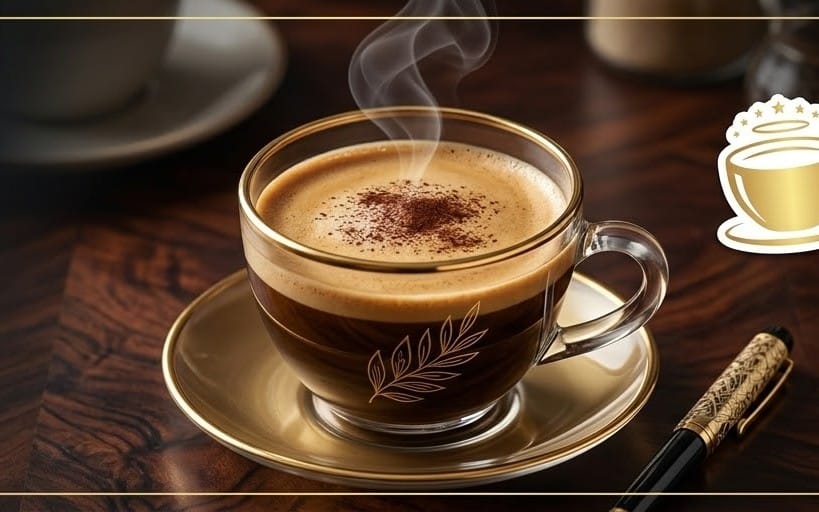 Coffee cup with latte foam and decorative steam, part of a printable aesthetic sticker pack design