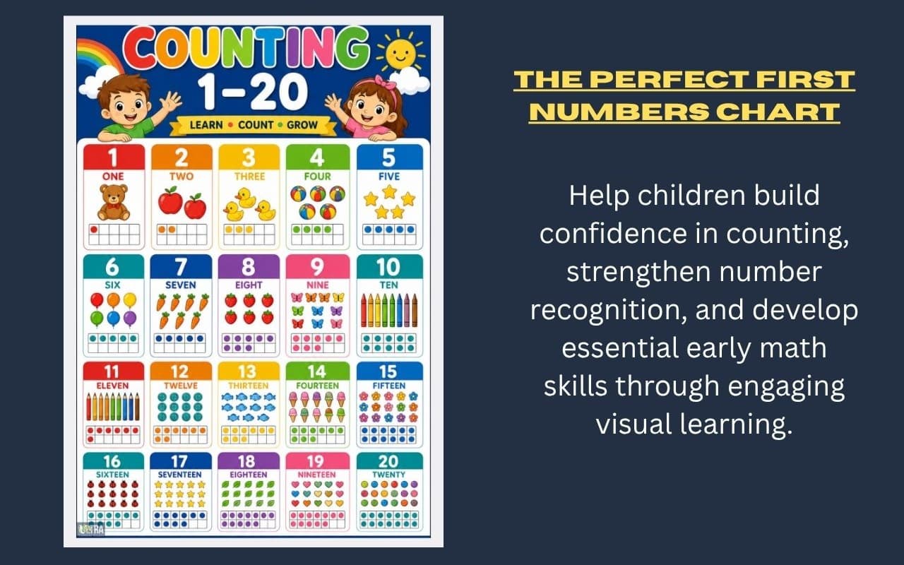 Counting 1–20 Poster | Printable Numbers Chart for Preschool, Kindergarten & Homeschool | Classroom Math Decor
