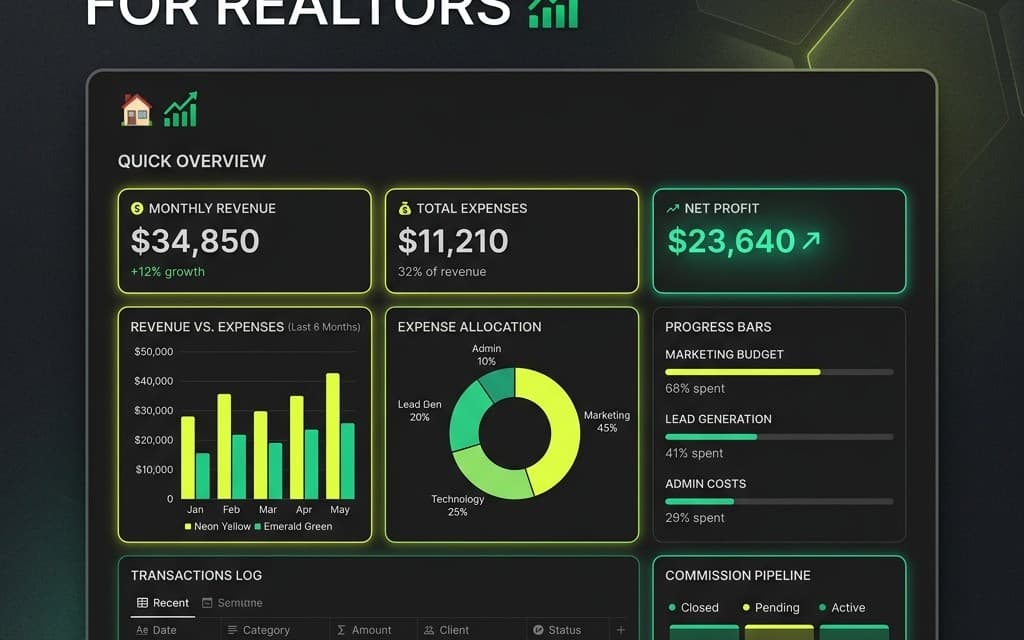 Notion Budget & Commission Tracker for Real Estate Agents