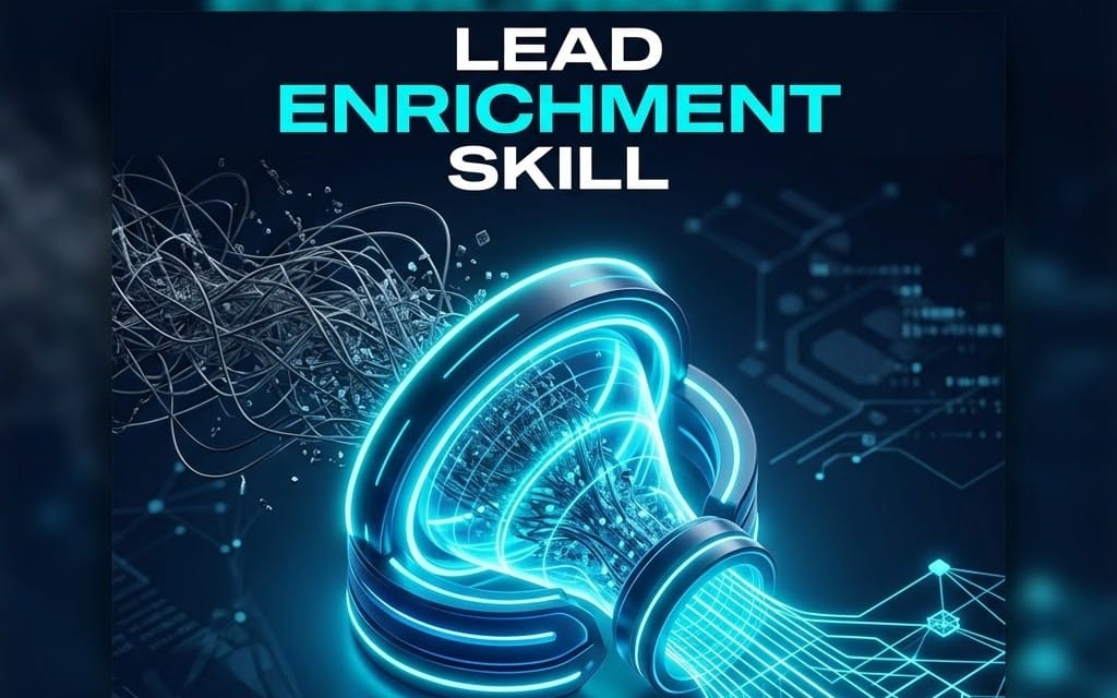 Lead Enrichment Skill cover graphic with glowing data streams and digital circuit background