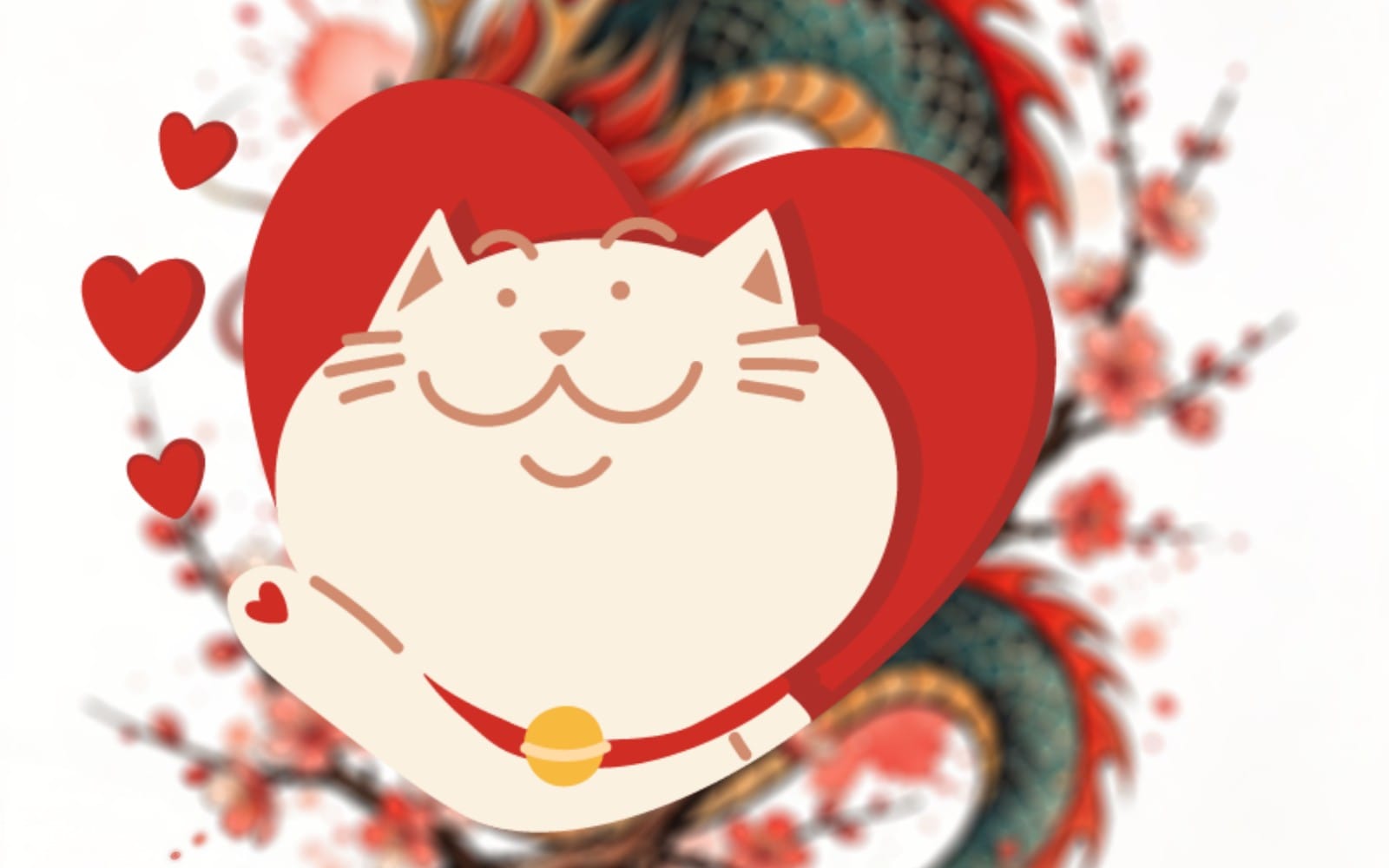 Cute cat face tattoo design with red heart accents and colorful background elements