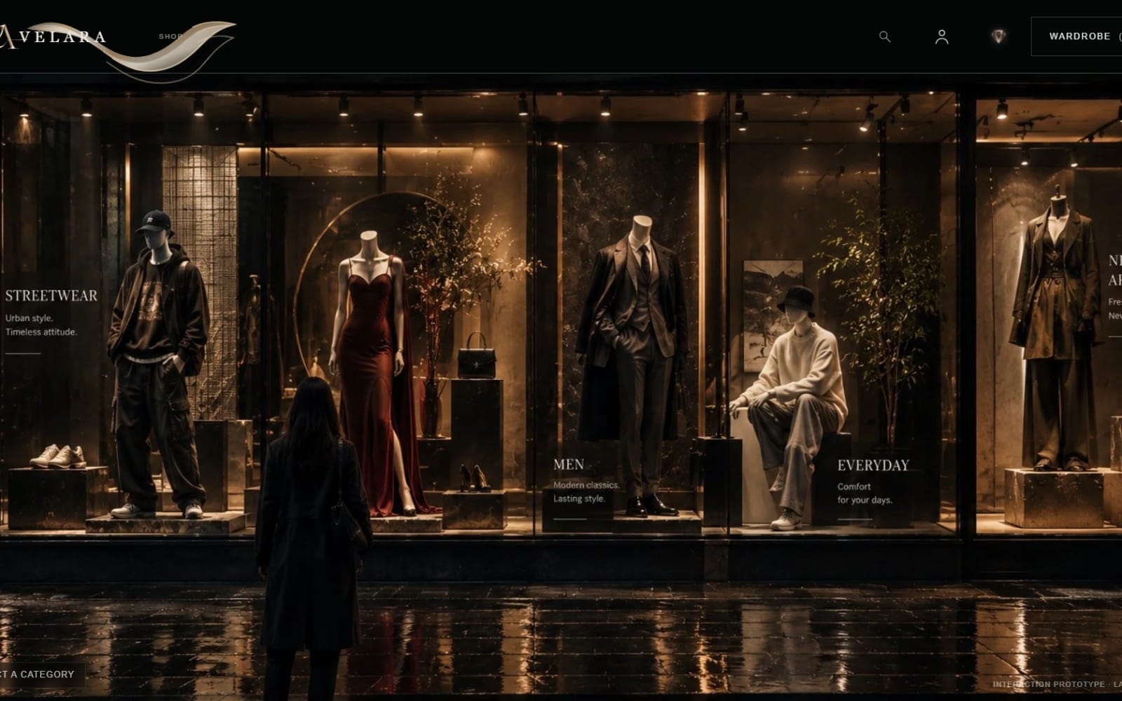 Fashion e-commerce HTML template preview showing a boutique storefront with mannequins, clothing displays, and UI