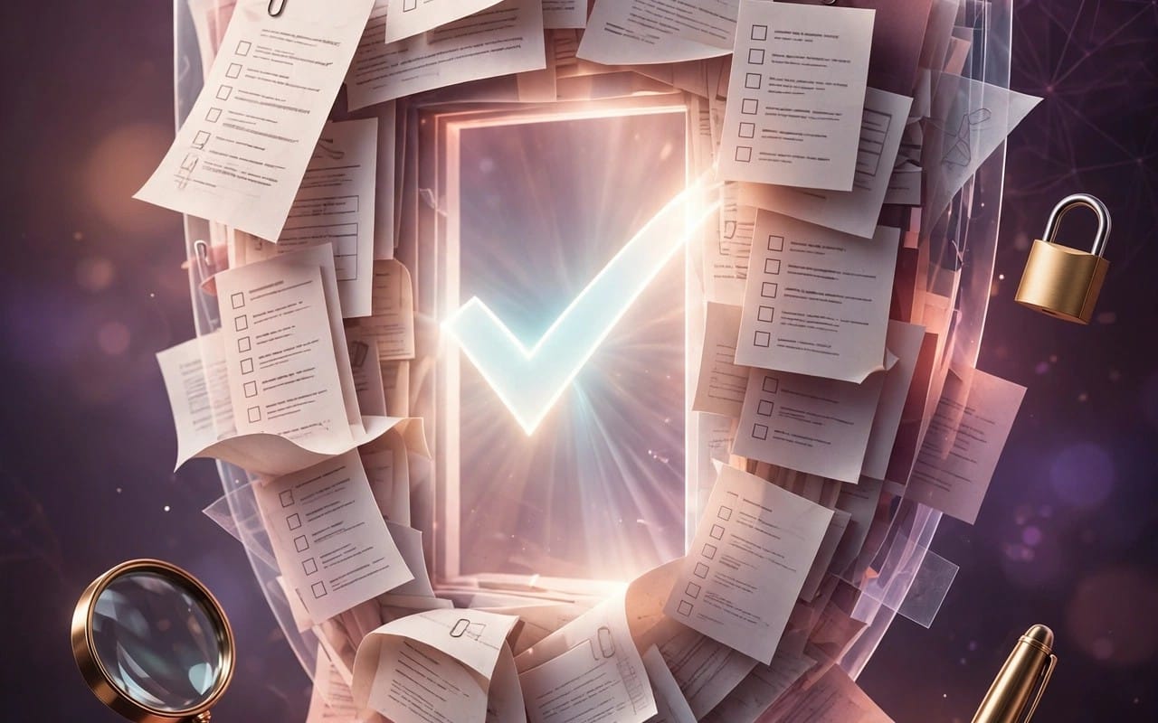 AI use policy and safe AI playbook for small businesses shown as document pages around a lock icon